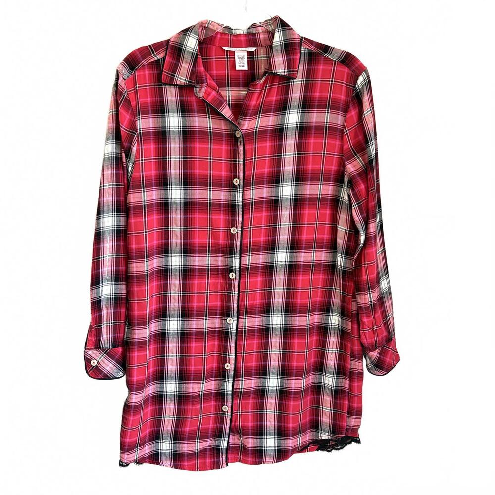Victoria’s Secret | Long Sleeve Button Up Pajama Dress Red Black White Gold Sz S